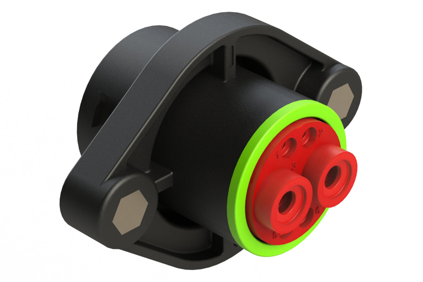 AHDP02-18-06SN-SRA 6 Position Sealed Panel Mount Receptacle, Socket, Shell Size 18, Normal Diameter Seal (Green Adapter), Smooth Ring Adapter