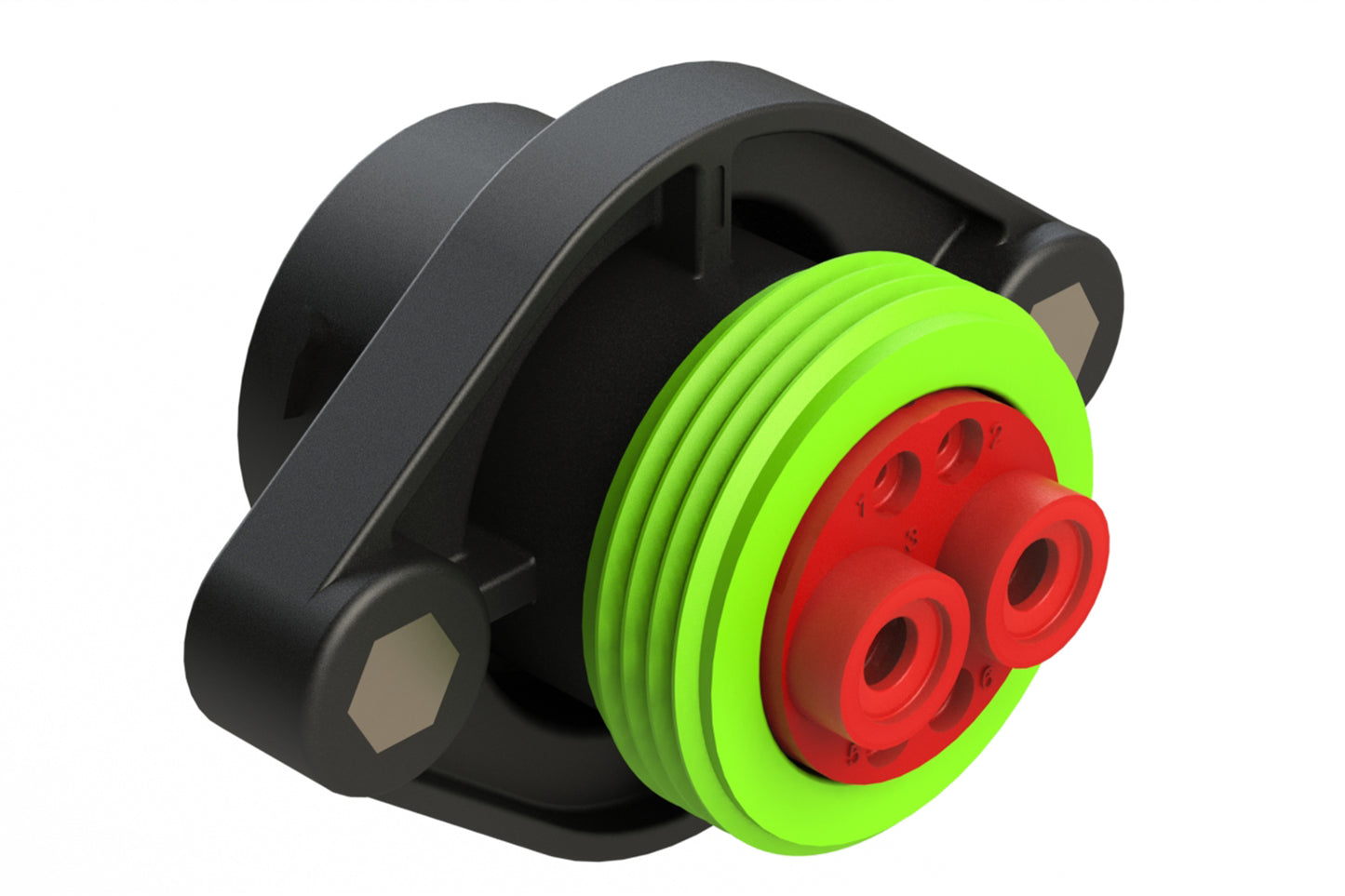 AHDP02-18-06SN-WTA 6 Position Panel Mount Receptacle, Socket, Shell Size 18, Normal Diameter Seal (Green Adapter), Wide Thread Adapter