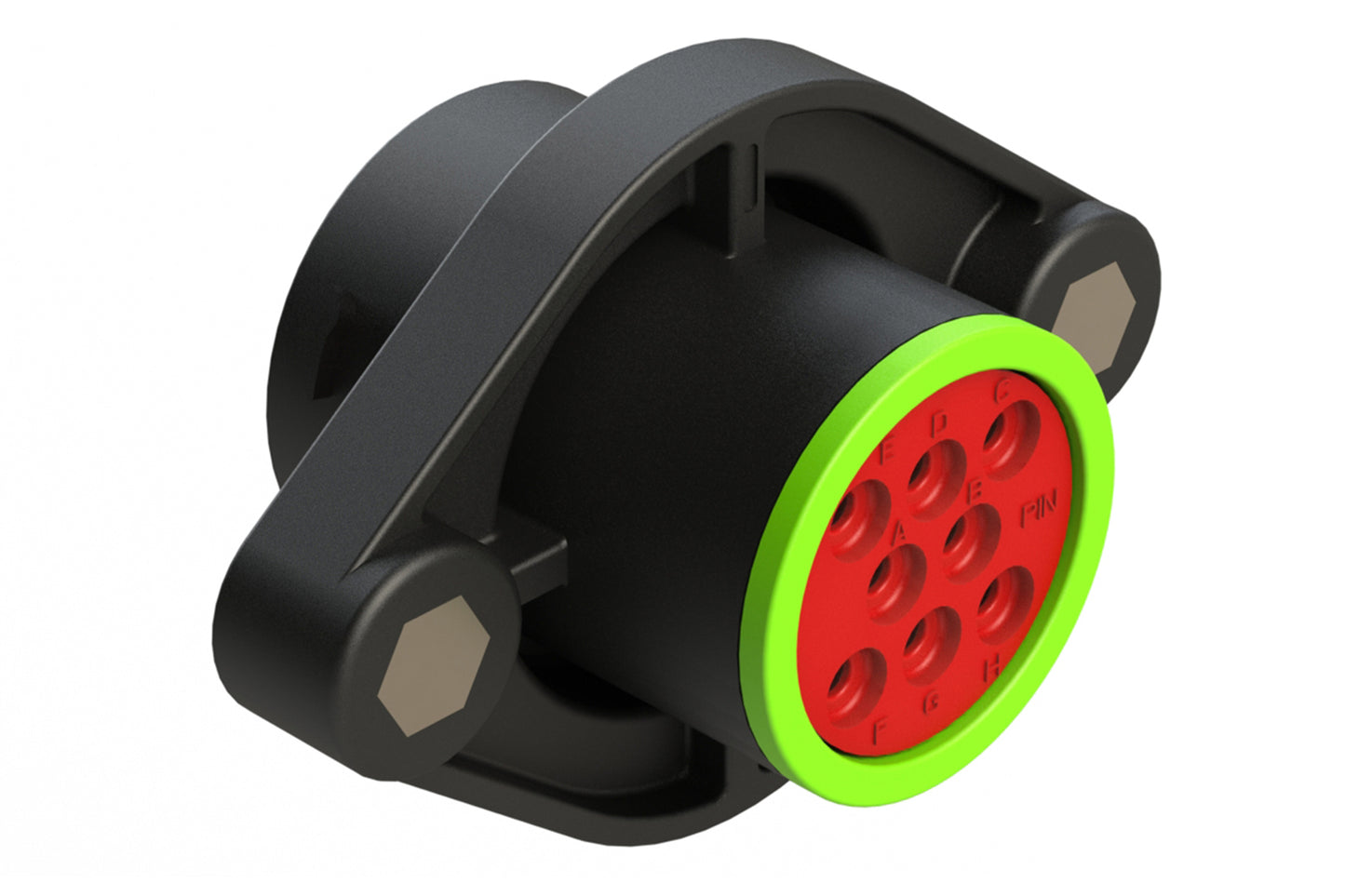 AHDP02-18-08PN-SRA 8 Position Sealed Panel Mount Receptacle, Pin, Shell Size 18, Normal Diameter Seal (Green Adapter), Smooth Ring Adapter