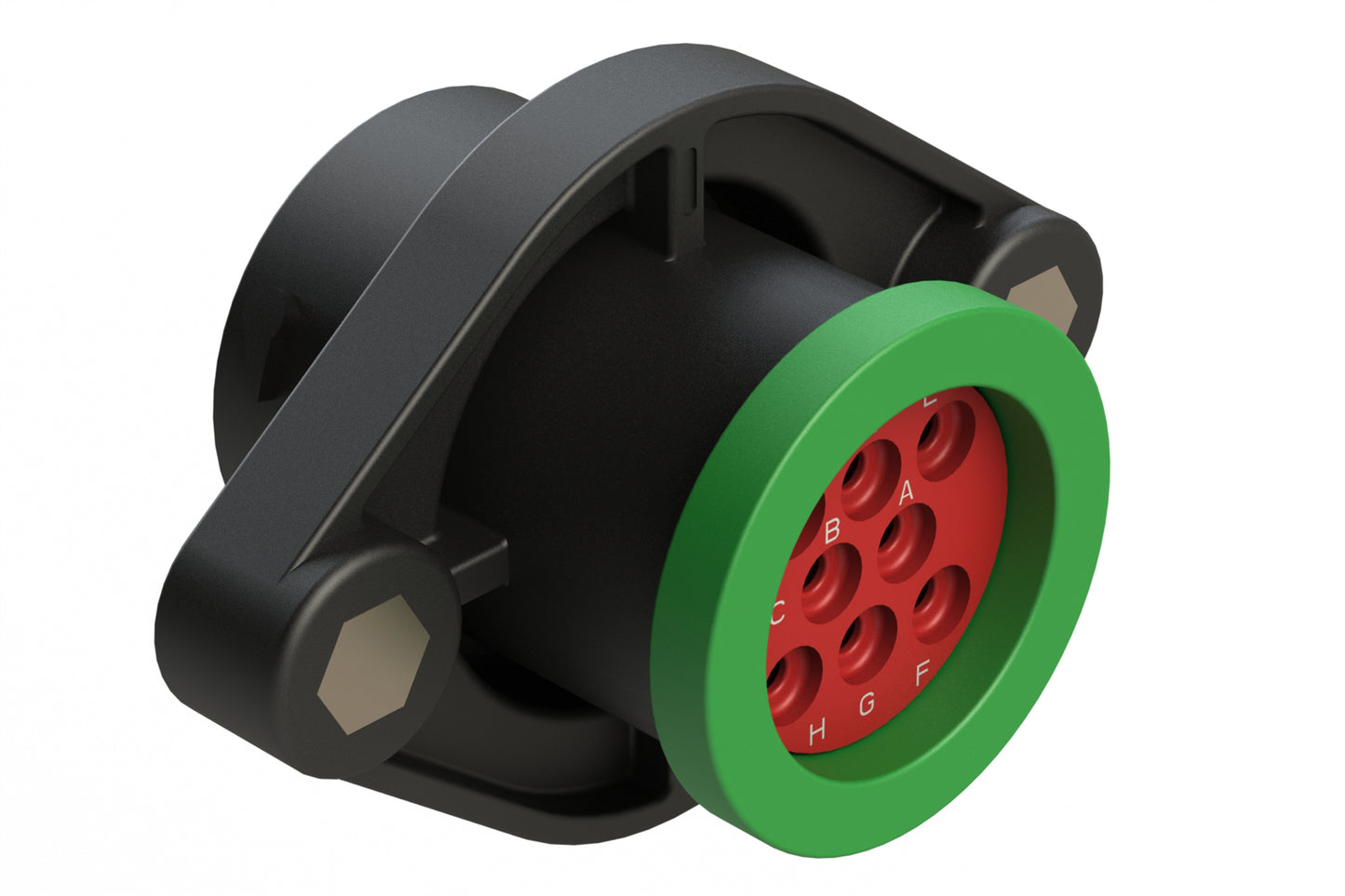 AHDP02-18-08SN-BRA 8 Position Panel Mount Receptacle, Socket, Shell Size 18, Normal Diameter Seal (Green Adapter), Backshell Ring Adapter