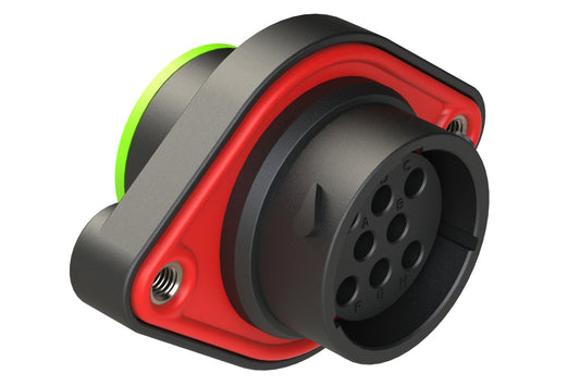 AHDP02-18-08SN-SRA 8 Position Sealed Panel Mount Receptacle, Socket, Shell Size 18, Normal Diameter Seal (Green Adapter), Smooth Ring Adapter