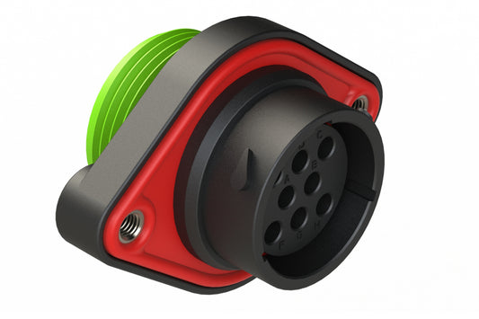 AHDP02-18-08SN-WTA 8 Position Panel Mount Receptacle, Socket, Shell Size 18, Normal Diameter Seal (Green Adapter), Wide Thread Adapter