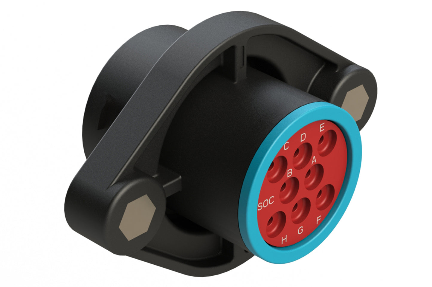 AHDP02-18-08SR-SRA 8 Position Sealed Panel Mount Receptacle, Socket, Shell Size 18, Reduced Diameter Seal (Blue Adapter), Smooth Ring Adapter