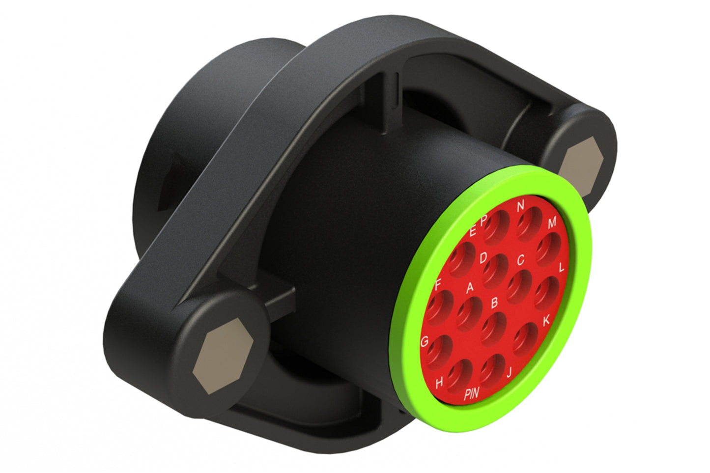 AHDP02-18-14PN-SRA 14 Position Sealed Panel Mount Receptacle, Pin, Shell Size 18, Normal Diameter Seal (Green Adapter), Smooth Ring Adapter