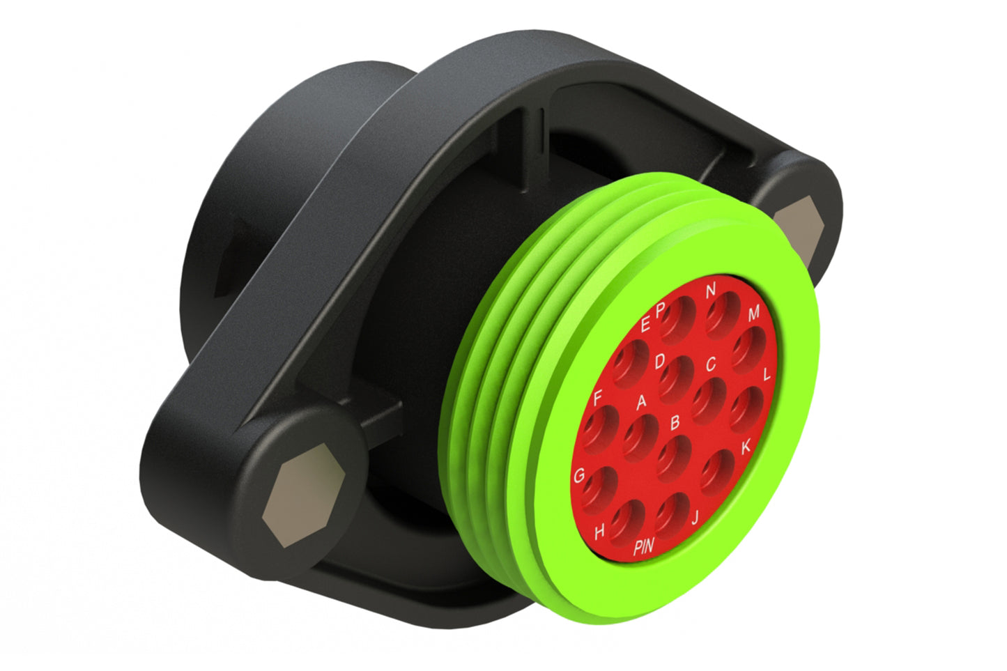 AHDP02-18-14PN-WTA 14 Position Panel Mount Receptacle, Pin, Shell Size 18, Normal Diameter Seal (Green Adapter), Wide Thread Adapter