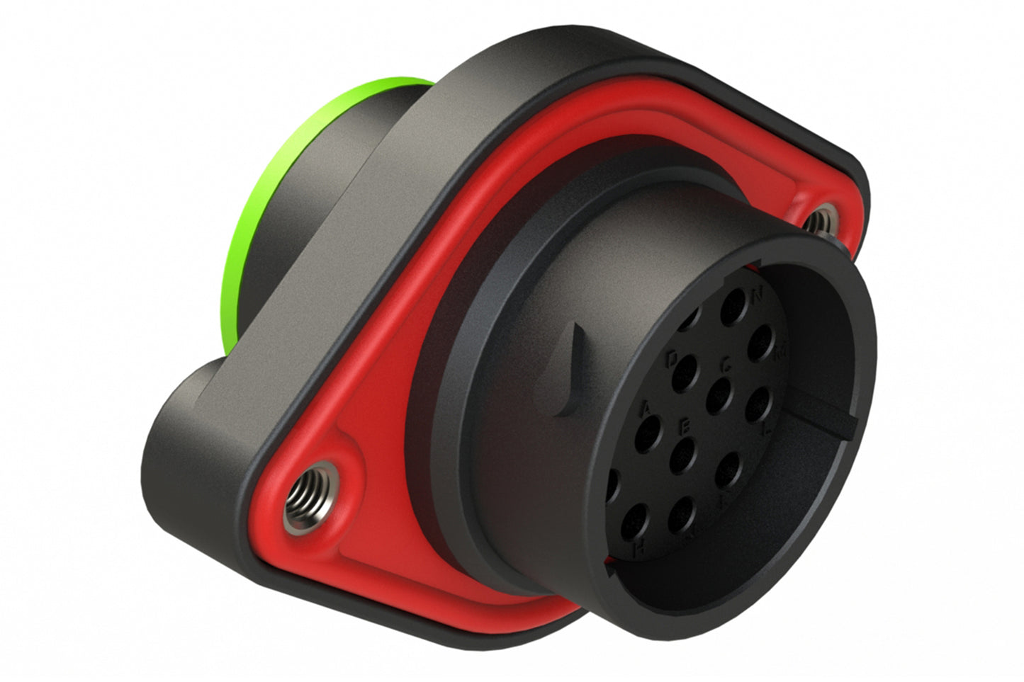 AHDP02-18-14SN-SRA 14 Position Sealed Panel Mount Receptacle, Socket, Shell Size 18, Normal Diameter Seal (Green Adapter), Smooth Ring Adapter