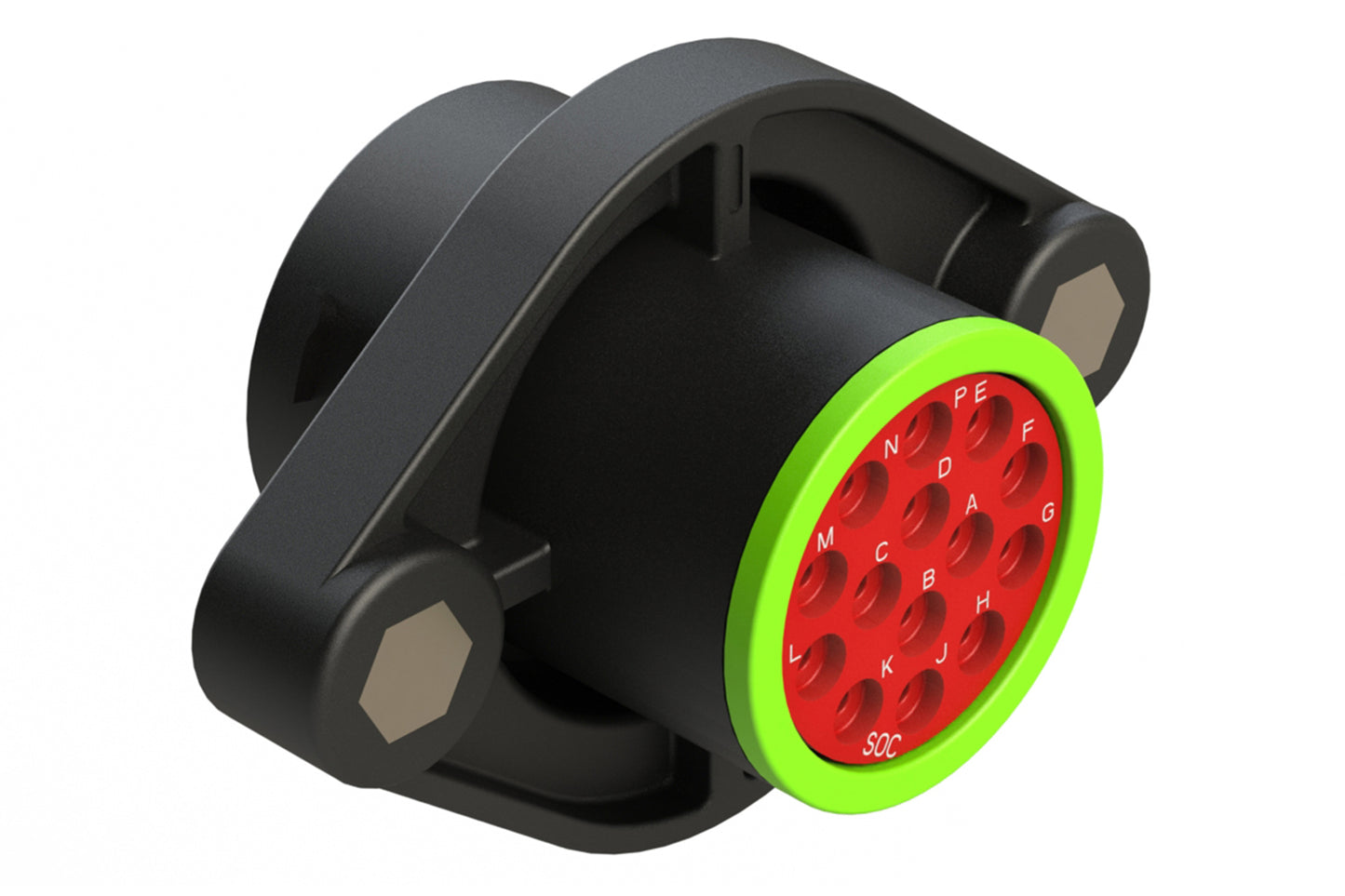 AHDP02-18-14SN-SRA 14 Position Sealed Panel Mount Receptacle, Socket, Shell Size 18, Normal Diameter Seal (Green Adapter), Smooth Ring Adapter