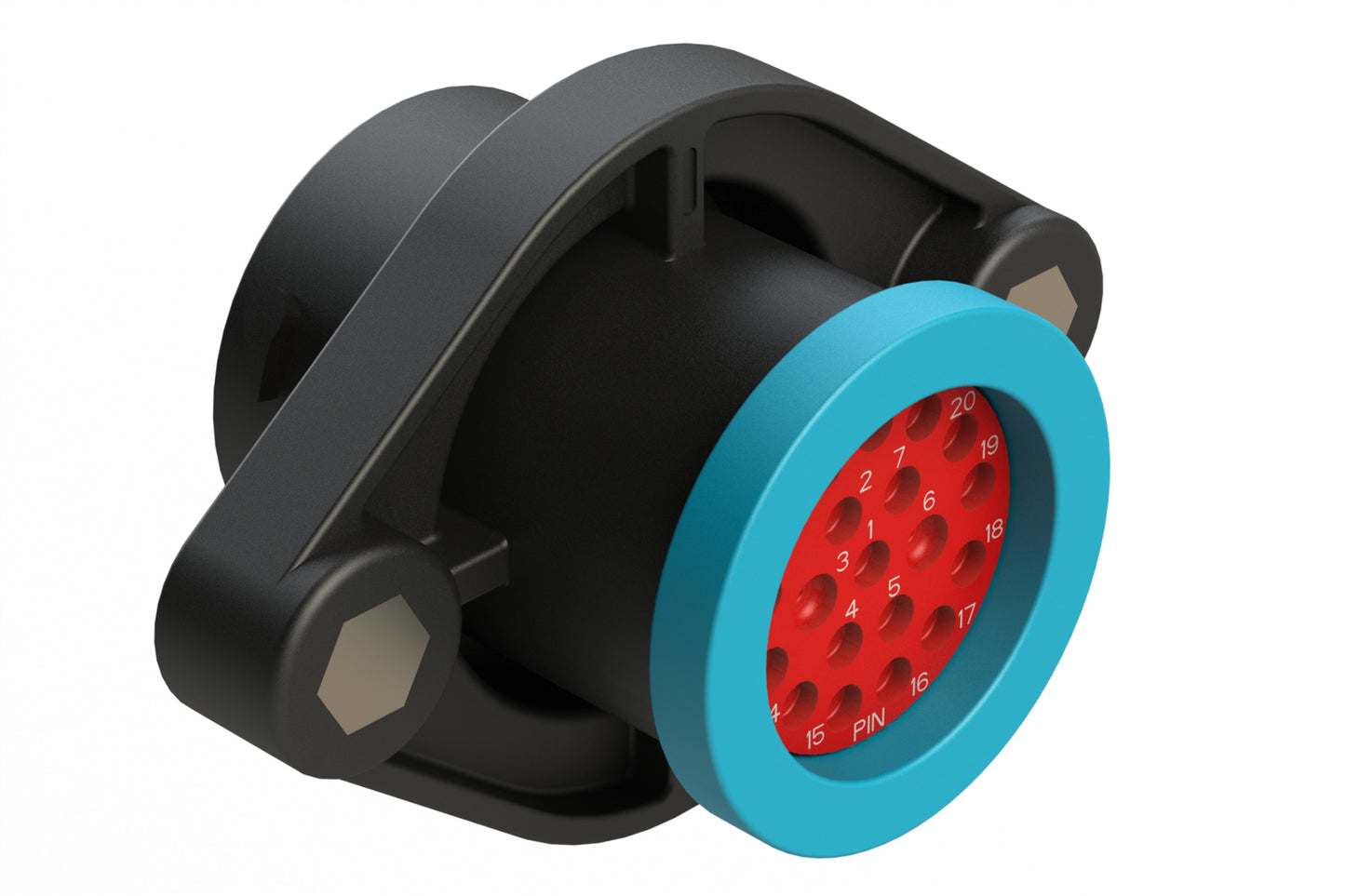 AHDP02-18-20PR-BRA 20 Position Panel Mount Receptacle, Pin, Shell Size 18, Reduced Diameter Seal (Blue Adapter), Backshell Ring Adapter