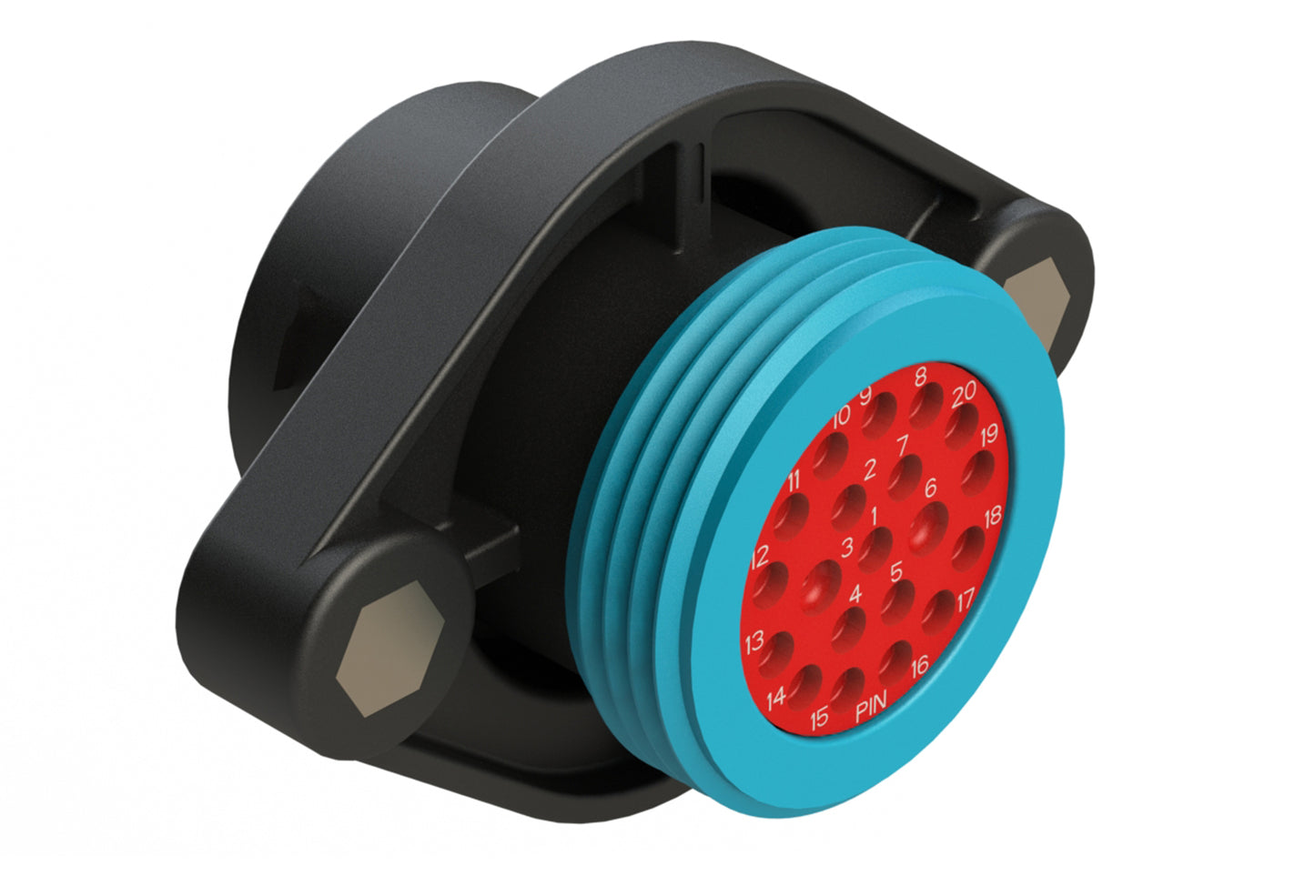 AHDP02-18-20PR-WTA 20 Position Panel Mount Receptacle, Pin, Shell Size 18, Reduced Diameter Seal (Blue Adapter), Wide Thread Adapter