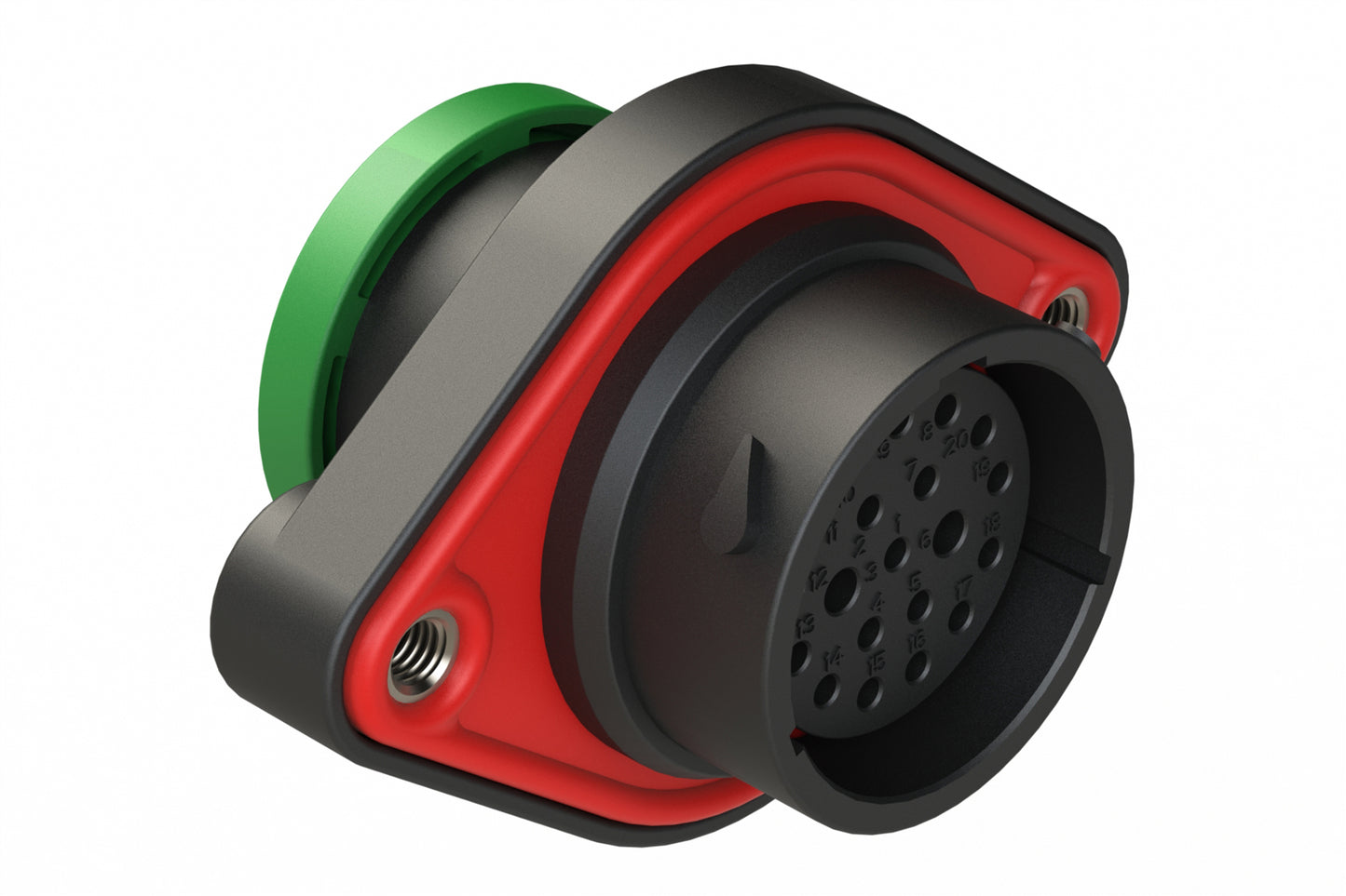 AHDP02-18-20SN-BRA 20 Position Panel Mount Receptacle, Socket, Shell Size 18, Normal Diameter Seal (Green Adapter), Backshell Ring Adapter