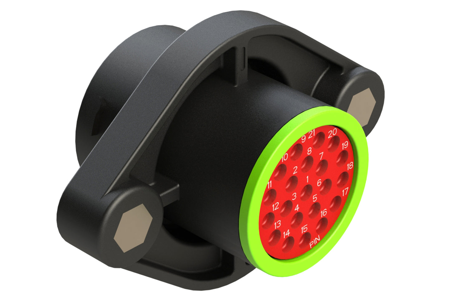 AHDP02-18-21PN-SRA 21 Position Sealed Panel Mount Receptacle, Pin, Shell Size 18, Normal Diameter Sea (Green Adapter)l, Smooth Ring Adapter