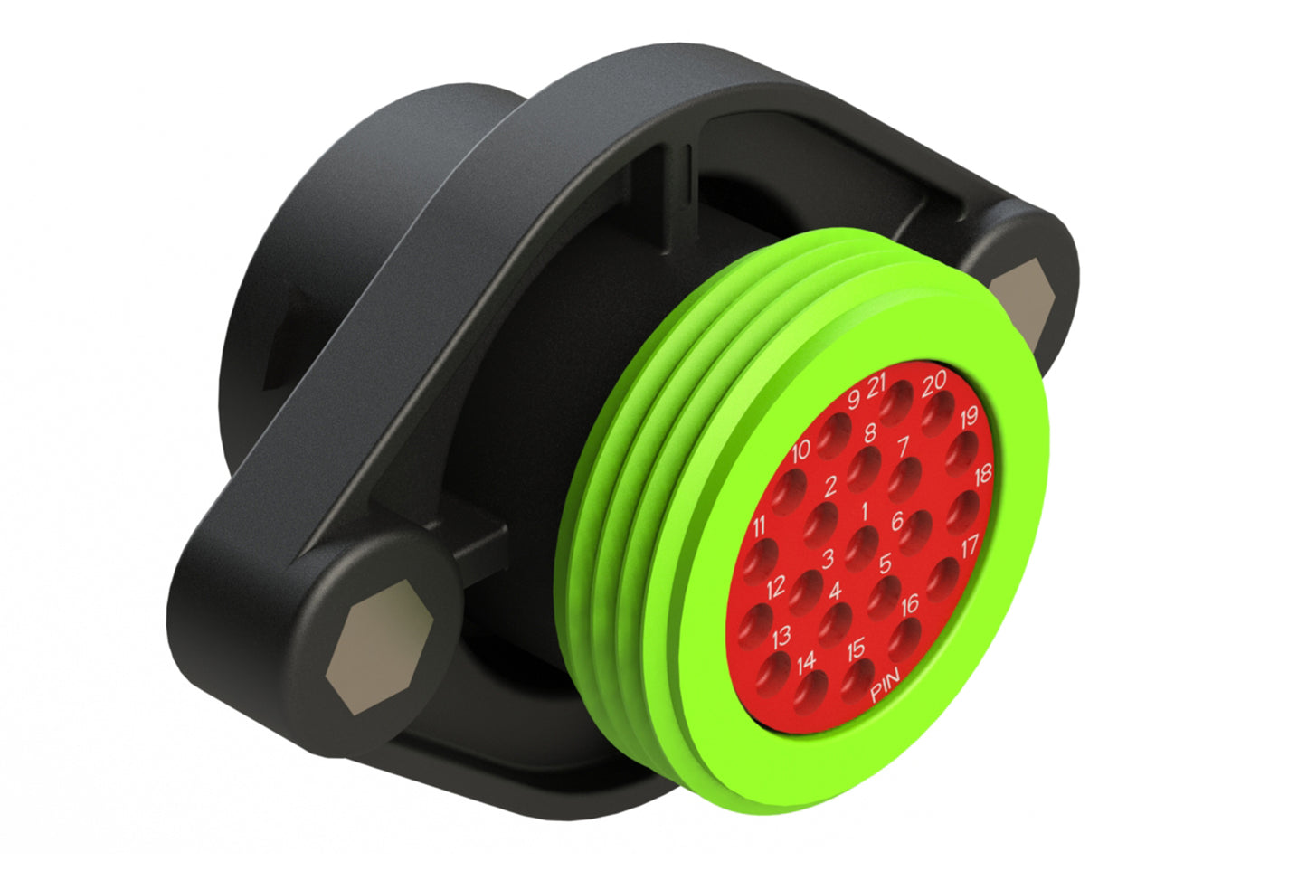 AHDP02-18-21PN-WTA 21 Position Panel Mount Receptacle, Pin, Shell Size 18, Normal Diameter Seal (Green Adapter), Wide Thread Adapter