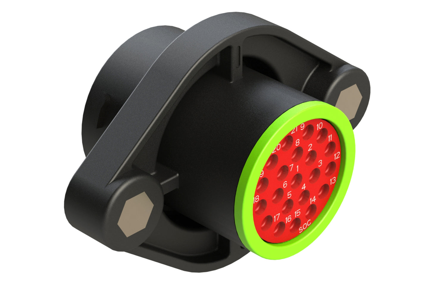 AHDP02-18-21SN-SRA 21 Position, Sealed Panel Mount Receptacle, Socket, Shell Size 18, Normal Diameter Seal (Green Adapter), Smooth Ring Adapter