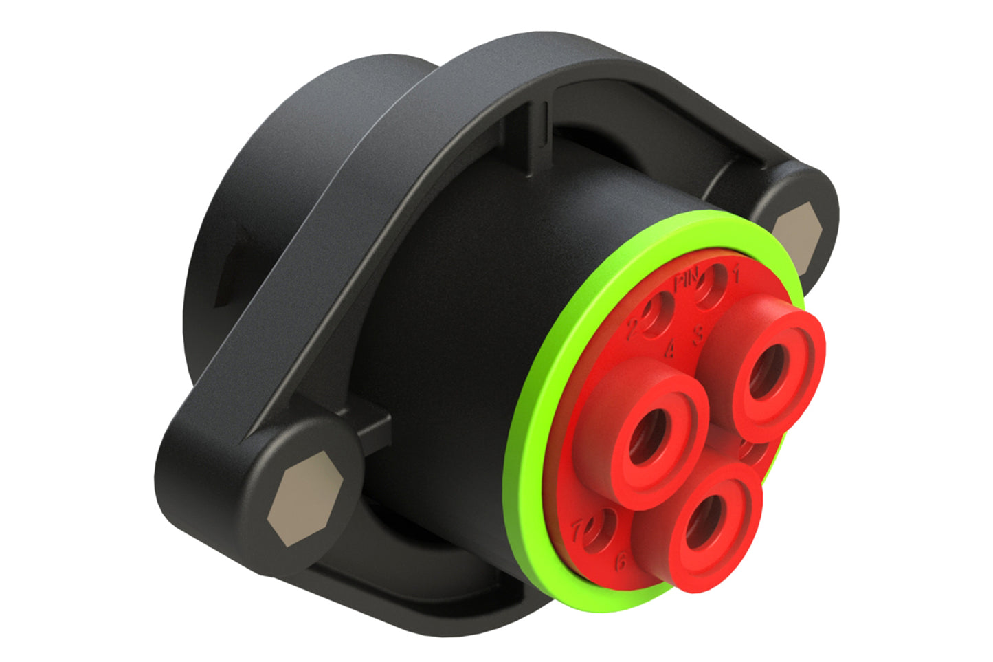 AHDP02-24-07PN-SRACL22 7 Position Panel Mount Receptacle, Pin, Shell Size 24, Normal Diameter Seal (Green Adapter), Smooth Ring Adapter