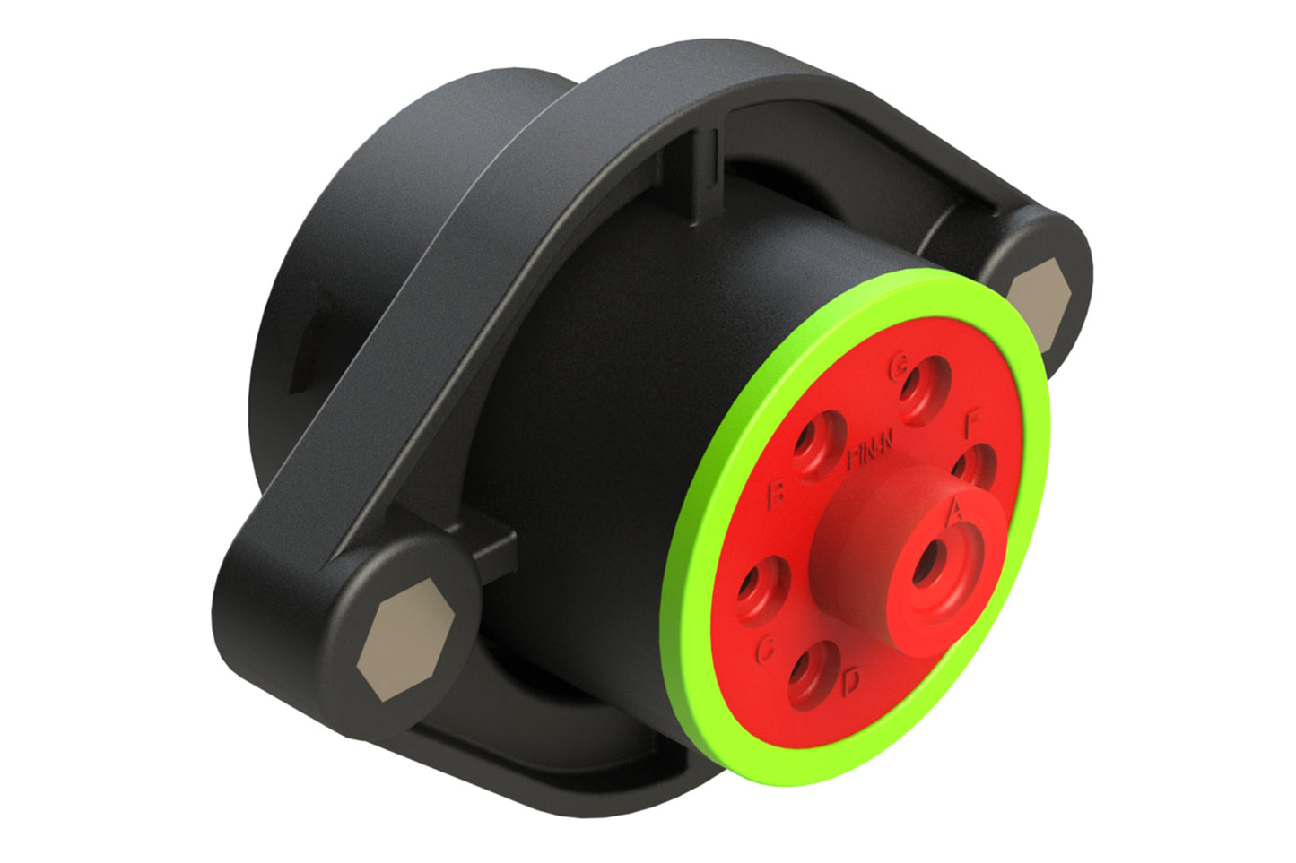 AHDP02-24-07PN-SRA 7 Position Sealed Panel Mount Receptacle, Pin, Shell Size 24, Normal Diameter Seal (Green Adapter), Smooth Ring Adapter