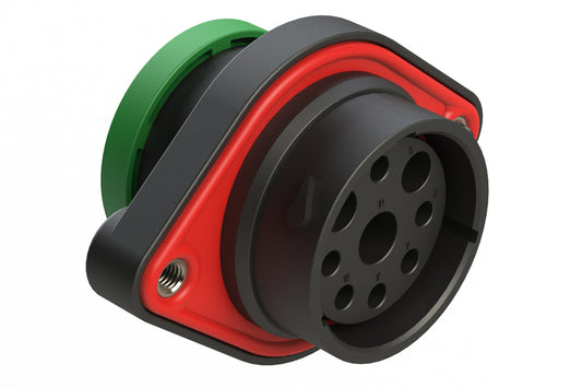 AHDP02-24-09SN-BRA 9 Position Sealed Panel Mount Receptacle, Socket, Shell Size 24, Normal Diameter Seal (Green Adapter), Backshell Ring Adapter