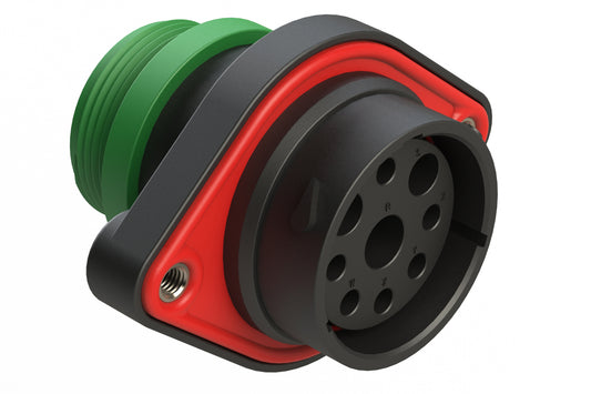 AHDP02-24-09SN-STA 9 Position Sealed Panel Mount Receptacle, Socket, Shell Size 24, Normal Diameter Seal (Green Adapter), Small Thread Adapter