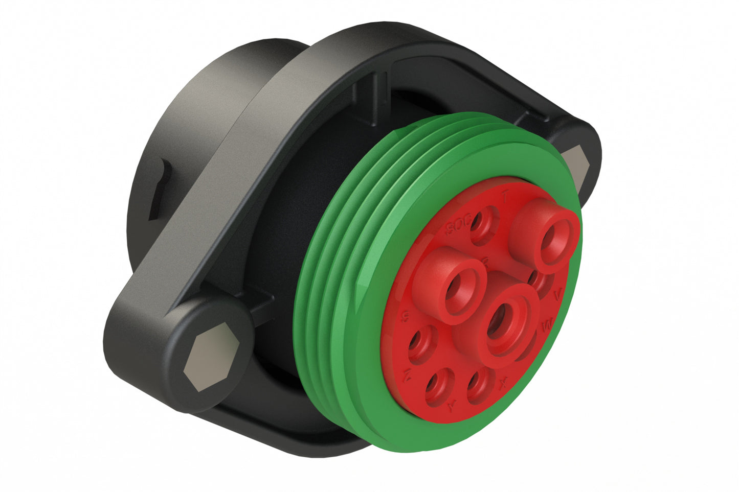 AHDP02-24-09SN-WTA 9 Position Sealed Panel Mount Receptacle, Socket, Shell Size 24, Normal Diameter Seal (Green Adapter), Wide Thread Adapter