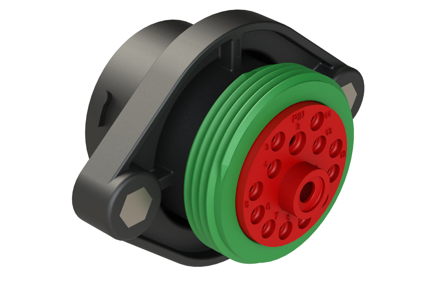 AHDP02-24-14PN-WTA 14 Position Panel Mount Receptacle, Pin, Shell Size 24, Normal Diameter Seal (Green Adapter), Wide Thread Adapter