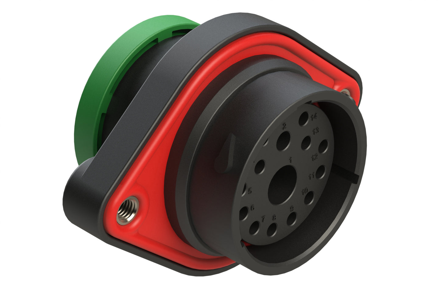 AHDP02-24-14SN-BRA 14 Position Panel Mount Receptacle, Socket, Shell Size 24, Normal Diameter Seal (Green Adapter), Backshell Ring Adapter