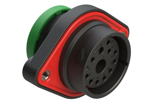 AHDP02-24-14SN-BRA 14 Position Panel Mount Receptacle, Socket, Shell Size 24, Normal Diameter Seal (Green Adapter), Backshell Ring Adapter