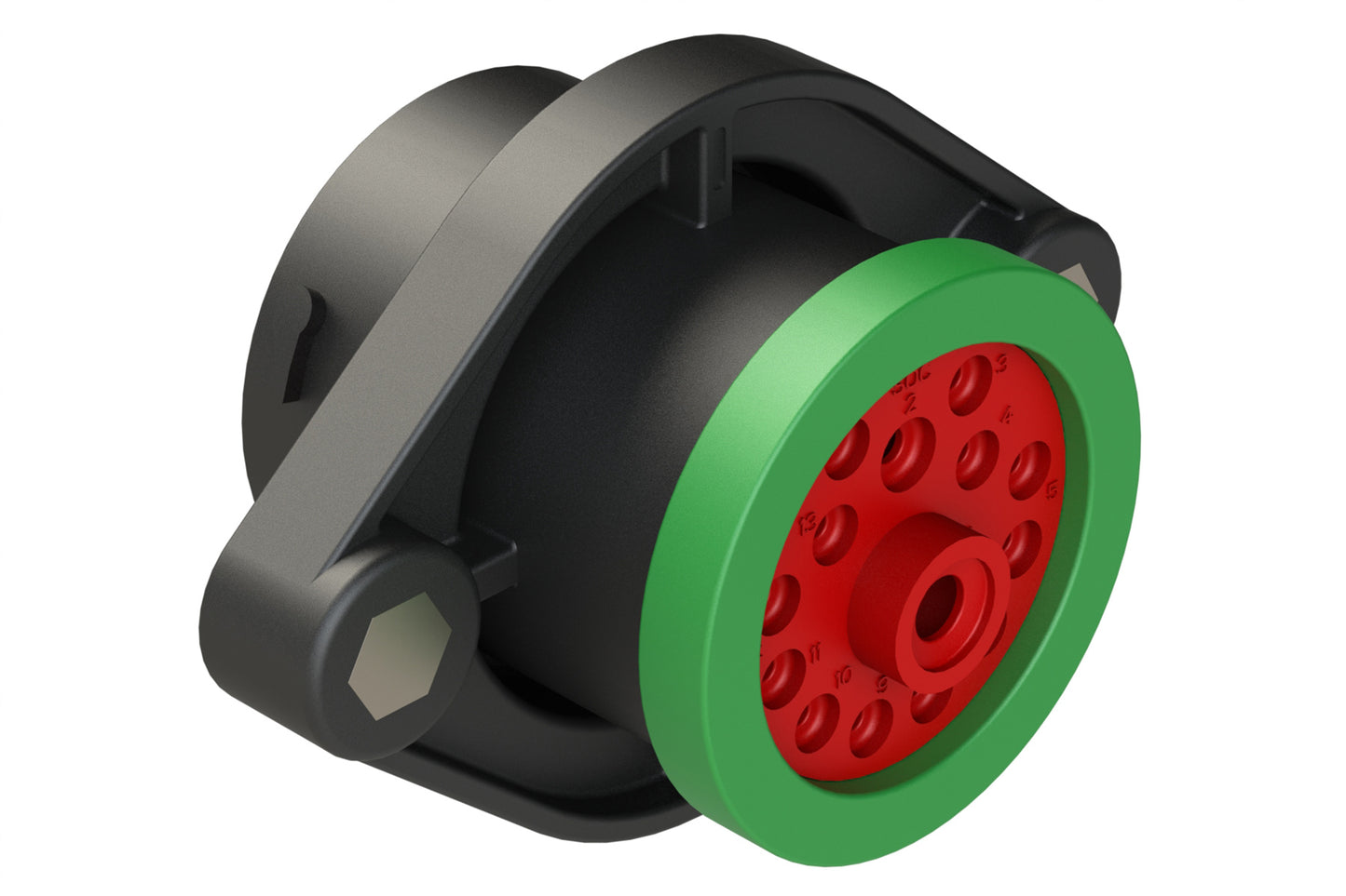 AHDP02-24-14SN-BRA 14 Position Panel Mount Receptacle, Socket, Shell Size 24, Normal Diameter Seal (Green Adapter), Backshell Ring Adapter