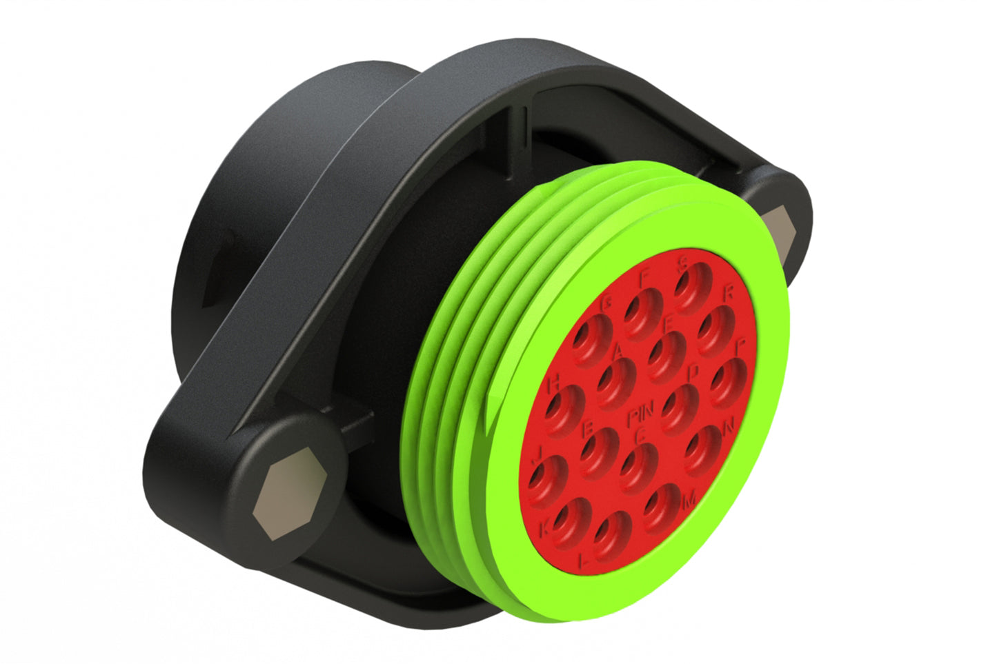 AHDP02-24-16PN-WTA 16 Position Panel Mount Receptacle, Pin, Shell Size 24, Normal Diameter Seal (Green Adapter), Wide Thread Adapter