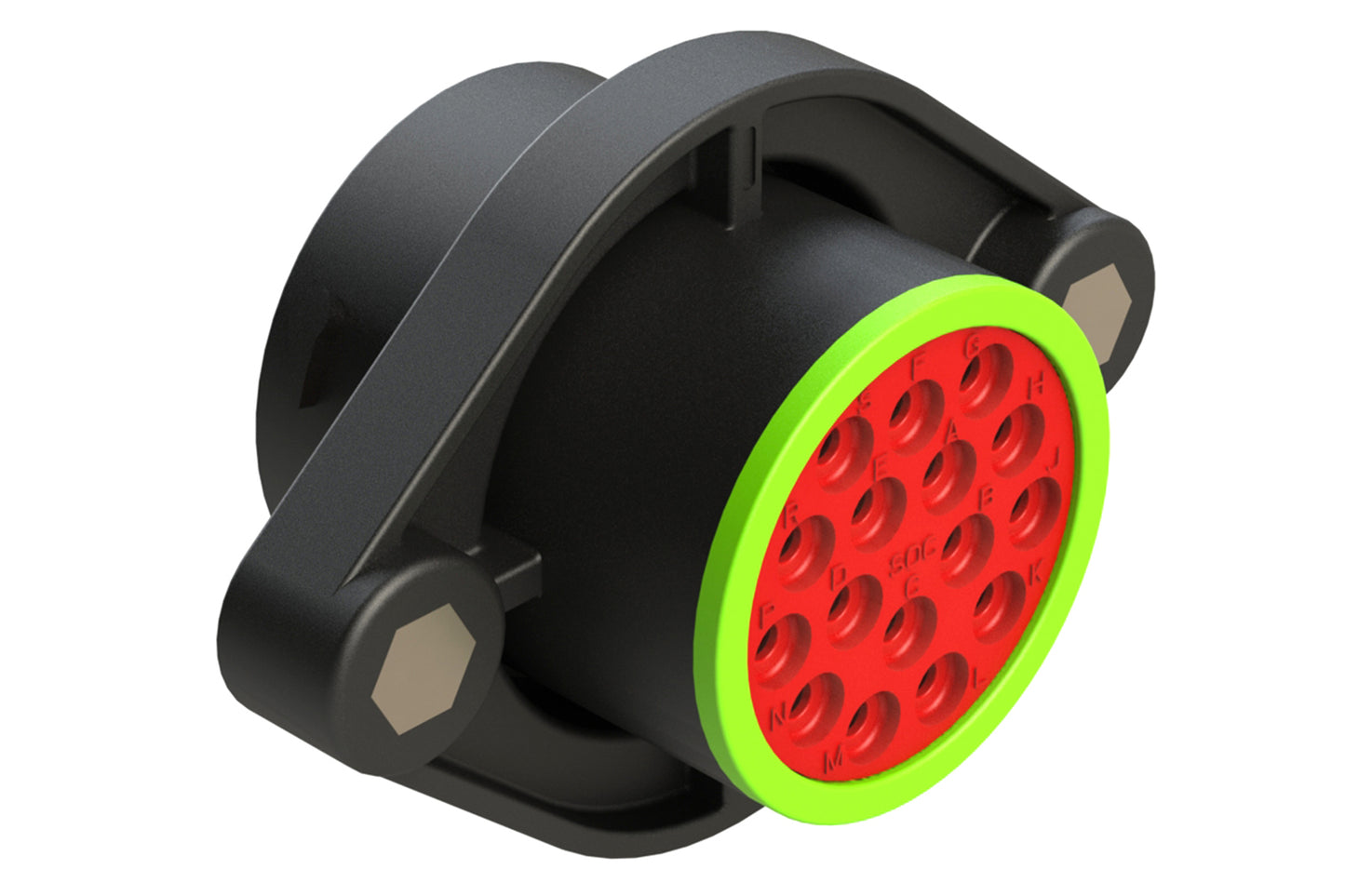 AHDP02-24-16SN-SRA 16 Position Sealed Panel Mount Receptacle, Socket, Shell Size 24, Normal Diameter Seal (Green Adapter), Smooth Ring Adapter