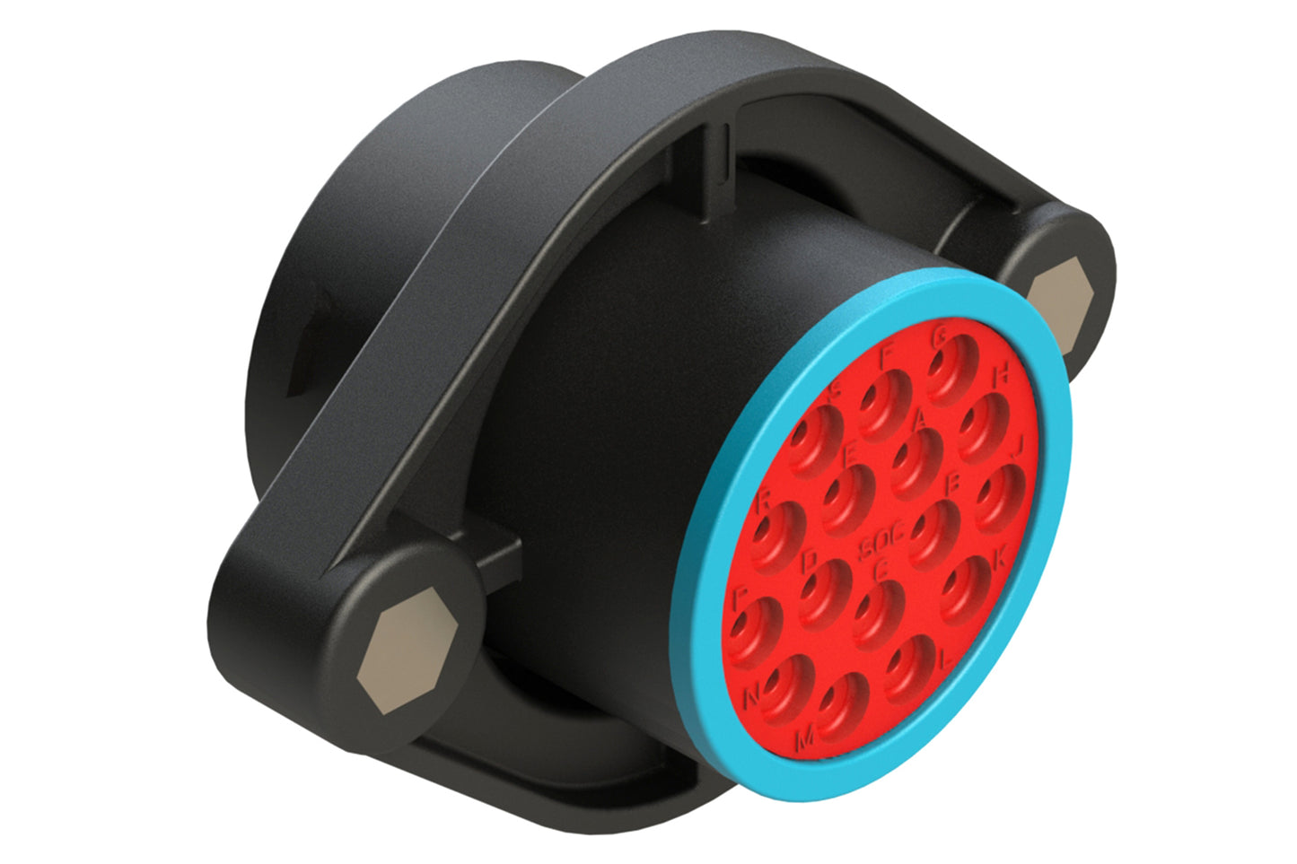 AHDP02-24-16SR-SRA 16 Position Sealed Panel Mount Receptacle, Socket, Shell Size 24, Reduced Diameter Seal (Blue Adapter), Smooth Ring Adapter