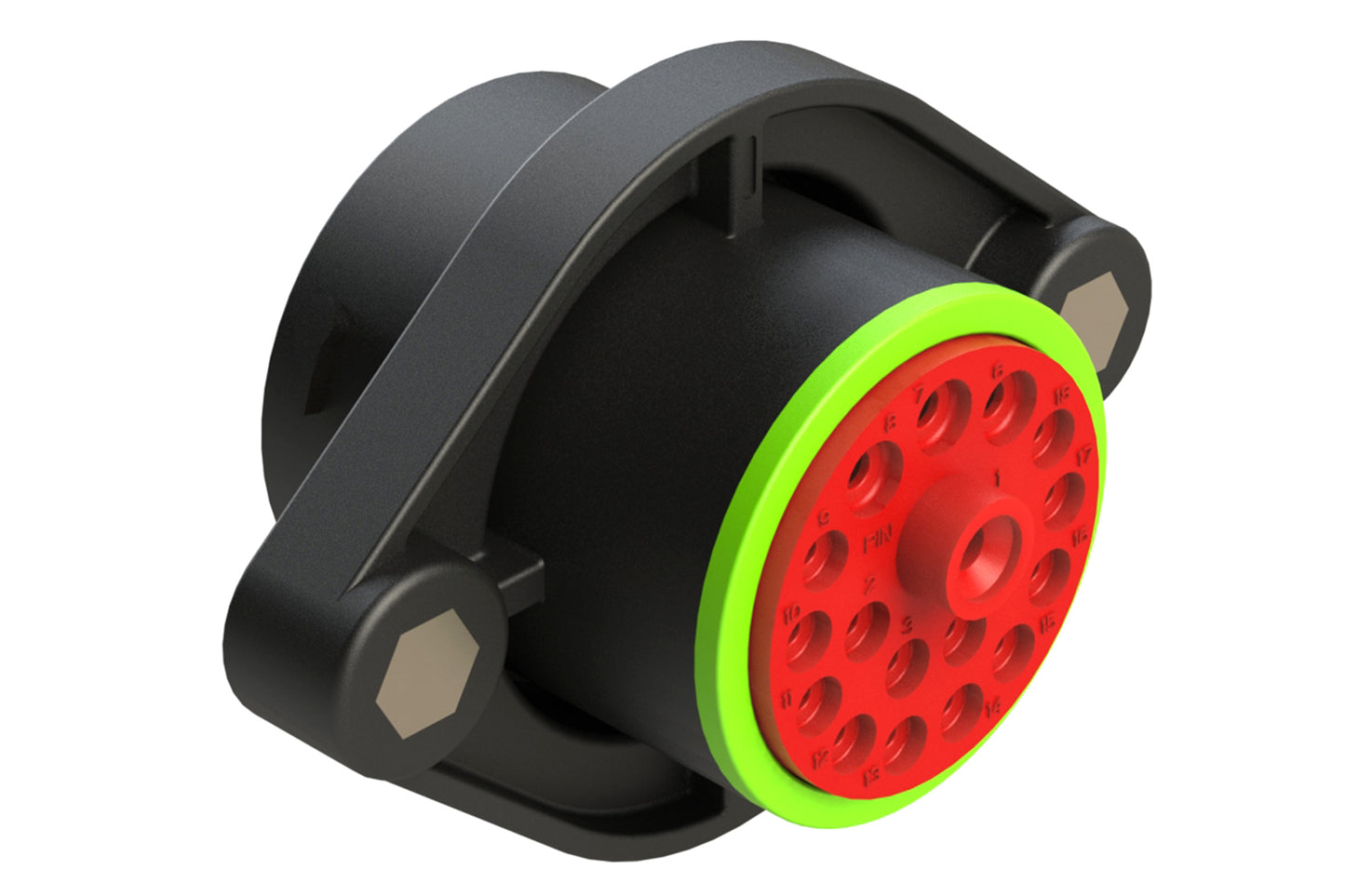 AHDP02-24-18PN-SRA 18 Position Sealed Panel Mount Receptacle, Pin, Shell Size 24, Normal Diameter Seal (Green Adapter), Smooth Ring Adapter