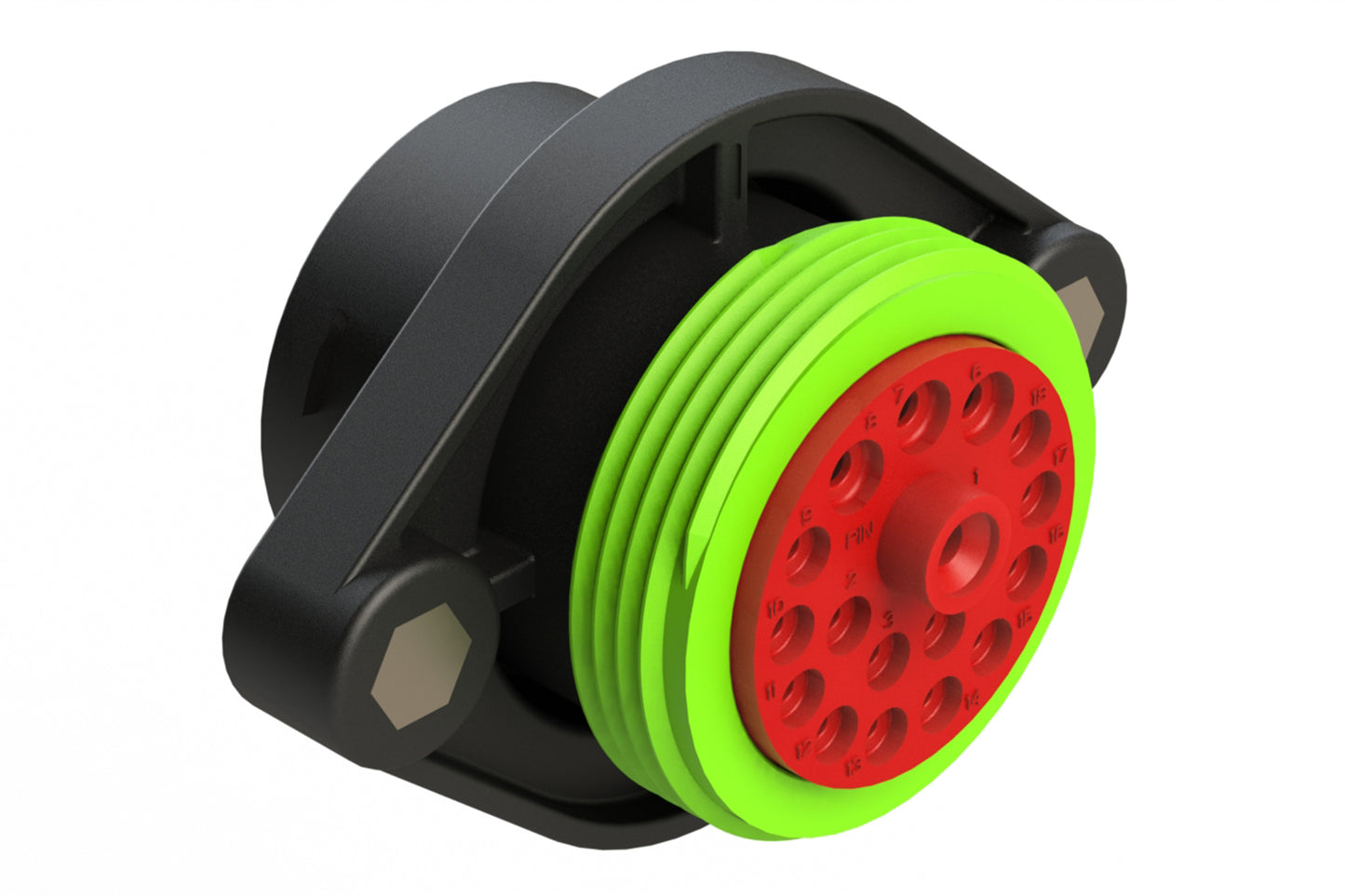 AHDP02-24-18PN-WTA 18 Position Panel Mount Receptacle, Pin, Shell Size 24, Normal Diameter Seal (Green Adapter), Wide Thread Adapter