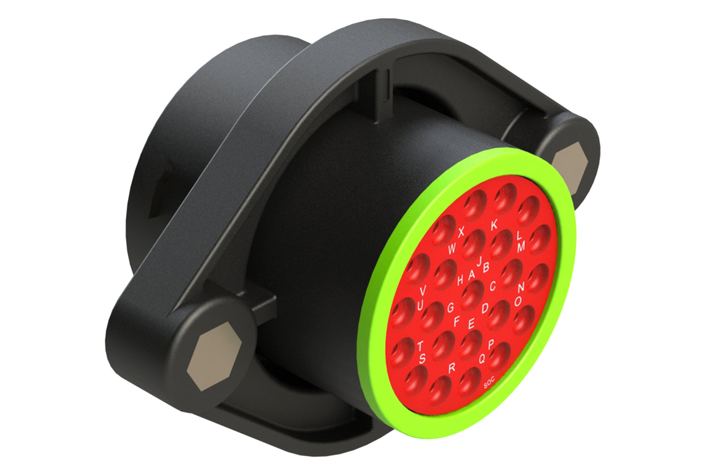 AHDP02-24-23SN-SRA 23 Position Sealed Panel Mount Receptacle, Socket, Shell Size 24, Normal Diameter Seal (Green Adapter), Smooth Ring Adapter