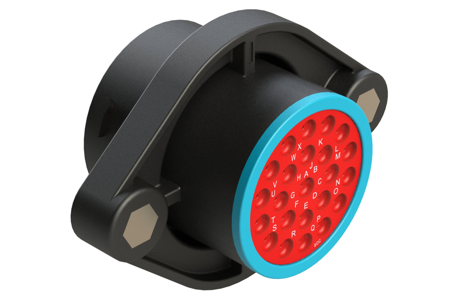 AHDP02-24-23SR-SRA 23 Position Sealed Panel Mount Receptacle, Socket, Shell Size 24, Reduced Diameter Seal (Blue Adapter), Smooth Ring Adapter