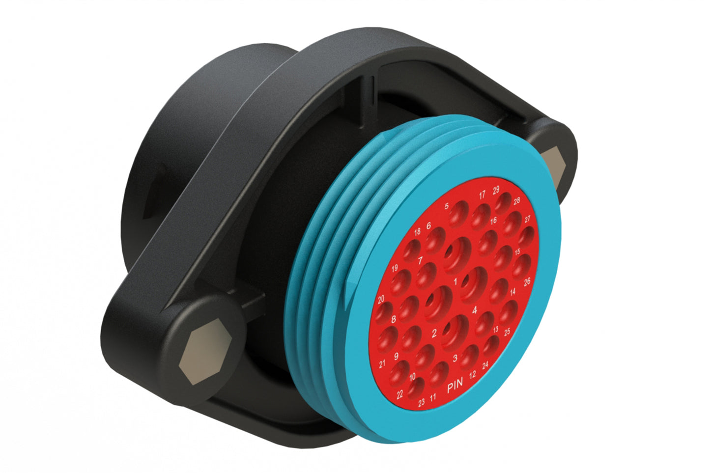 AHDP02-24-29PR-WTA 29 Position Panel Mount Receptacle, Pin, Shell Size 24, Reduced Diameter Seal (Blue Adapter), Wide Thread Adapter