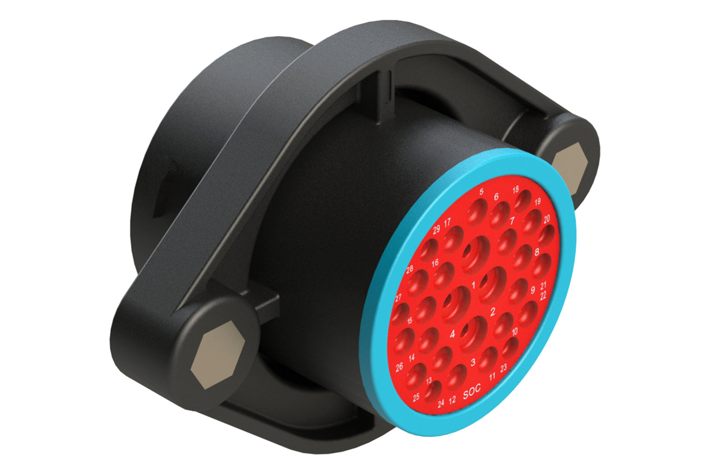 AHDP02-24-29SR-SRA 29 Position Sealed Panel Mount Receptacle, Socket, Shell Size 24, Reduced Diameter Seal (Blue Adapter), Smooth Ring Adapter