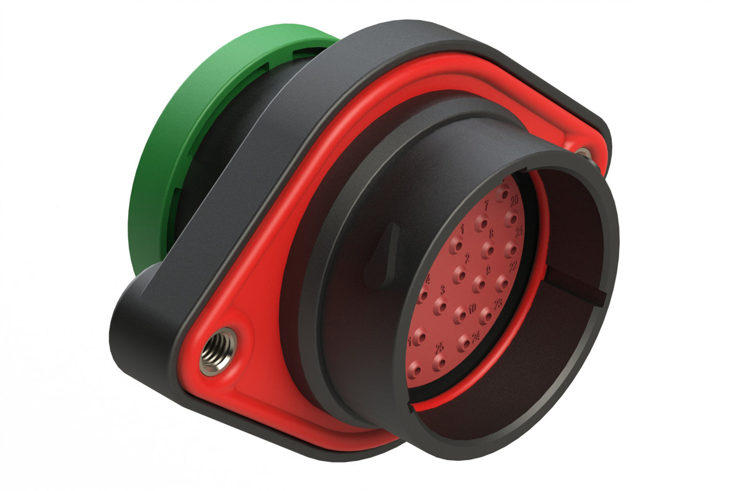 AHDP02-24-33PN-BRA 33 Position Panel Mount Receptacle, Shell Size 24, Pin, Plastic, Normal Diameter Rear Seal, Backshell Ring Adapter BRA (Green)