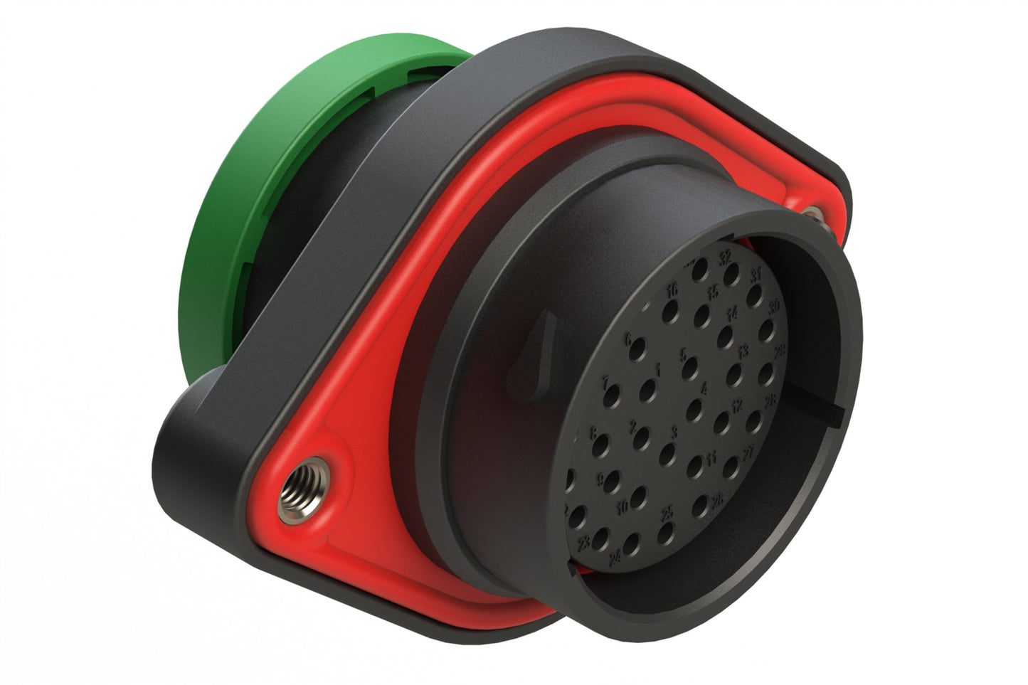 AHDP02-24-33SN-BRA 33 Position Panel Mount Receptacle, Shell Size 24, Socket, Plastic, Normal Diameter Rear Seal, Backshell Ring Adapter BRA (Green)