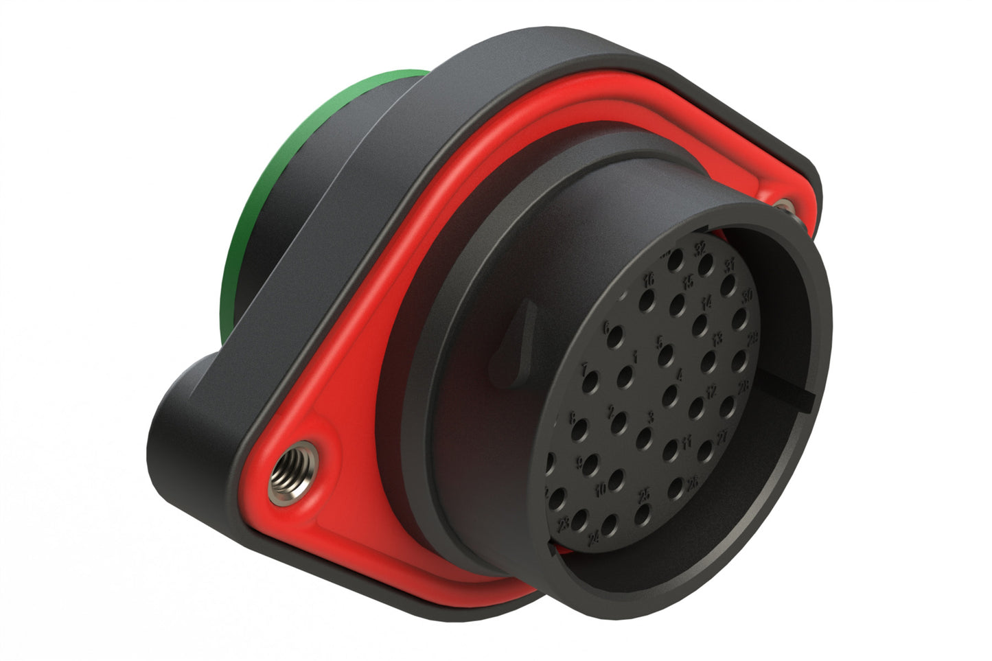 AHDP02-24-33SN-SRA 33 Position Panel Mount Receptacle, Shell Size 24, Socket, Plastic, Normal Diameter Rear Seal, Smooth Ring Adapter SRA (Green)