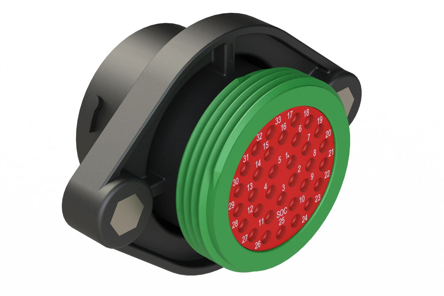 AHDP02-24-33SN-WTA 33 Position Panel Mount Receptacle, Shell Size 24, Socket, Plastic, Normal Diameter Rear Seal, Wide Thread Adapter WTA (Green)