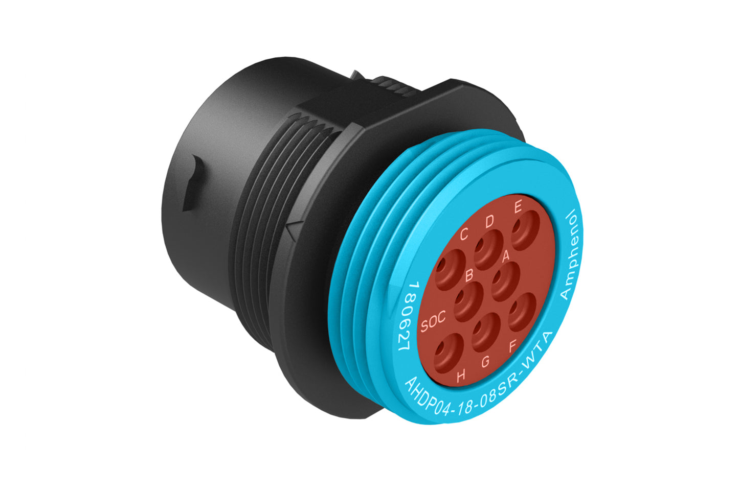 AHDP04-18-08SR-WTA 8 Position Receptacle, Socket, Shell Size 18, Reduced Diameter Seal (Blue Adapter), Wide Thread Adapter. HDP24-18-8SE-L024