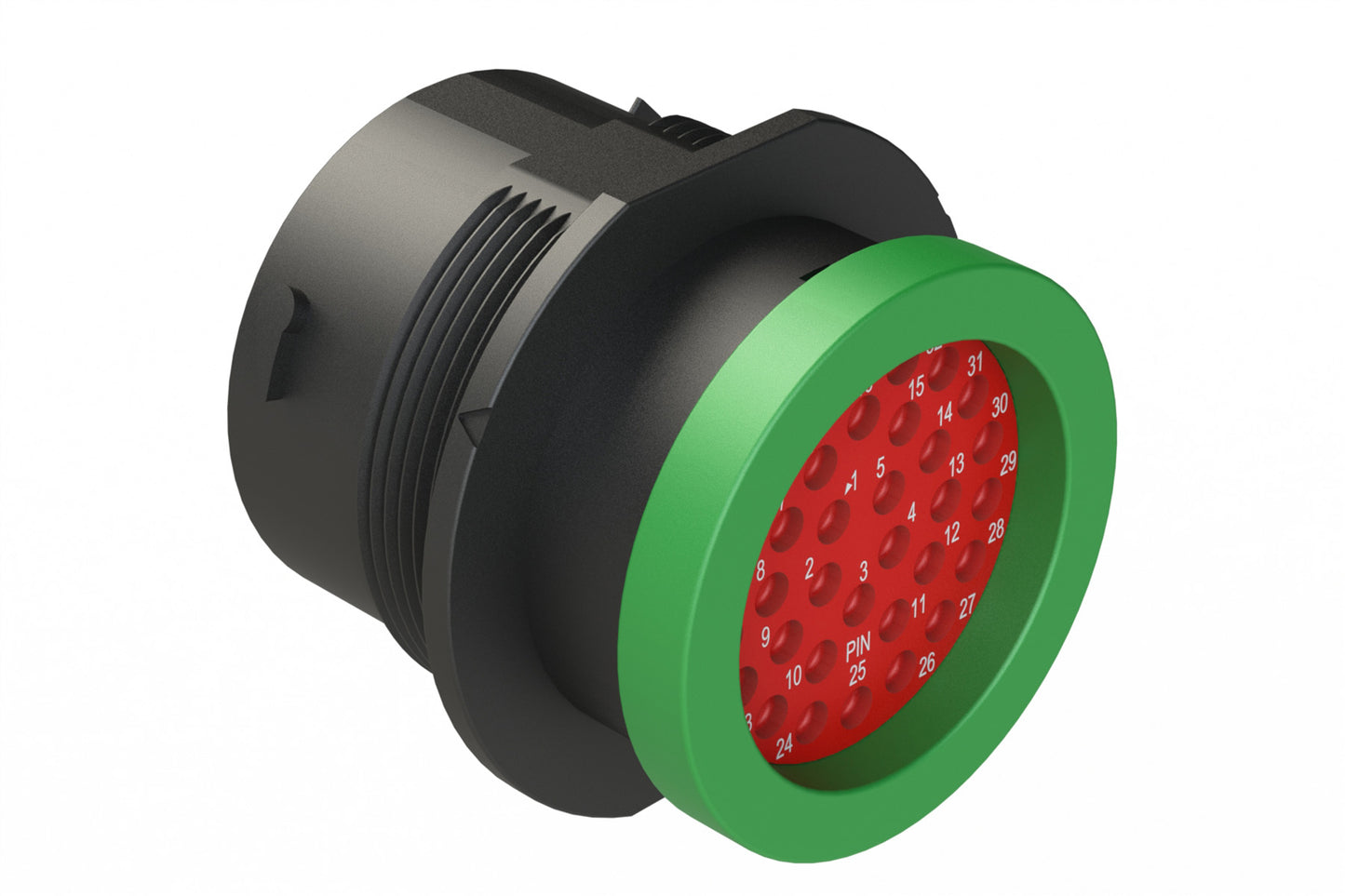 AHDP04-24-33PN-BRA 33 Position Receptacle, Shell Size 24, Pin, Plastic, Normal Diameter Rear Seal, Backshell Ring Adapter BRA (Green). HDP24-24-33PN-L017