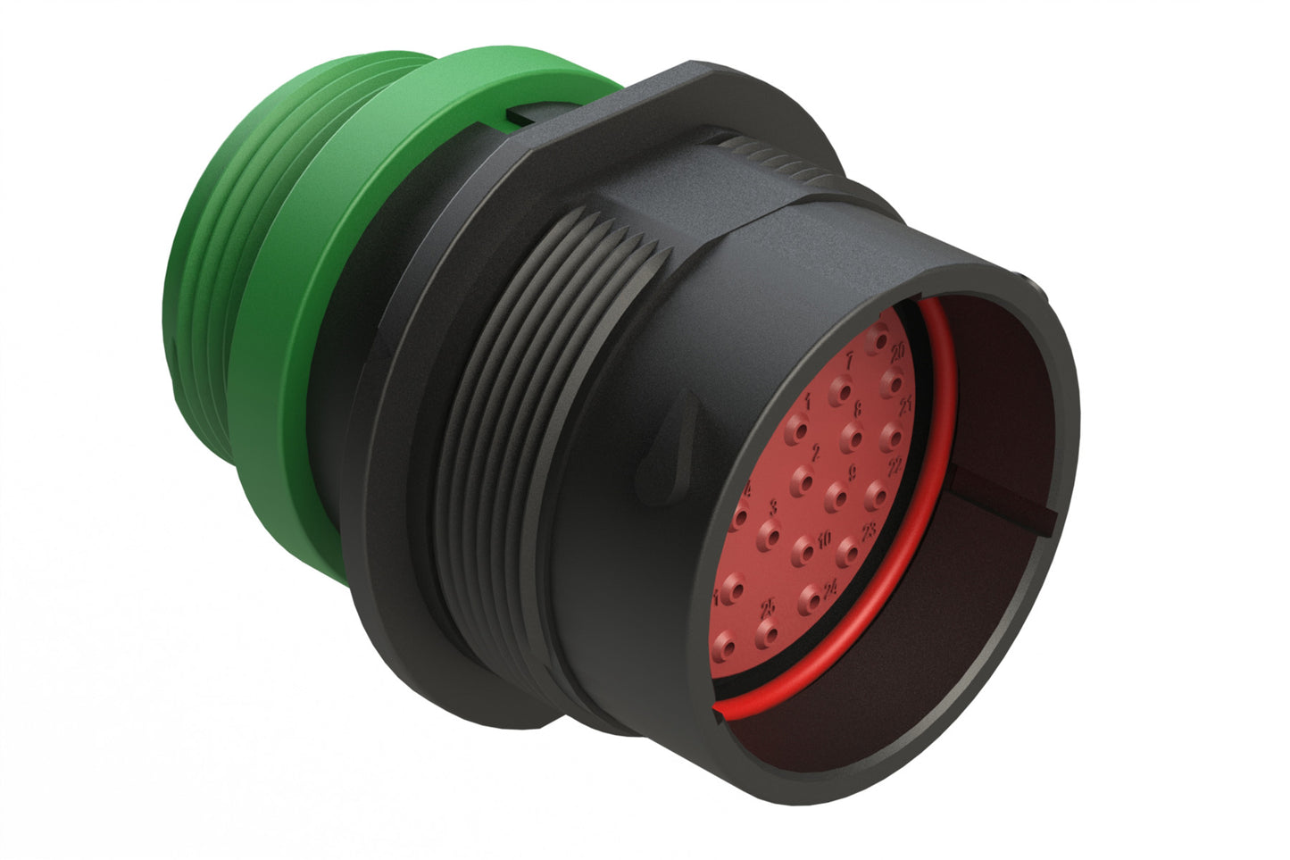 AHDP04-24-33PN-STA 33 Position Receptacle, Shell Size 24, Pin, Plastic, Normal Diameter Rear Seal, Small Thread Adapter STA (Green). HDP24-24-33PN-L015