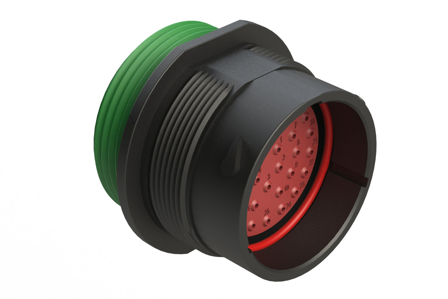 AHDP04-24-33PN-WTA 33 Position Receptacle, Shell Size 24, Pin, Plastic, Normal Diameter Rear Seal, Wide Thread Adapter WTA (Green). HDP24-24-33PN-L024