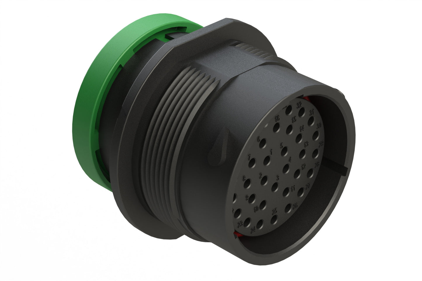 AHDP04-24-33SN-BRA 33 Position Receptacle, Shell Size 24, Socket, Plastic, Normal Diameter Rear Seal, Backshell Ring Adapter BRA (Green). HDP24-24-33SN-L017