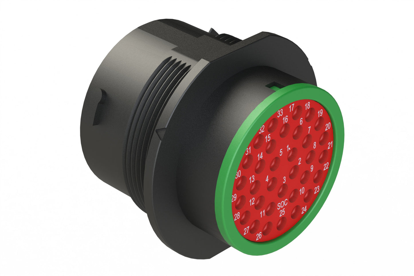 AHDP04-24-33SN-SRA 33 Position Receptacle, Shell Size 24, Socket, Plastic, Normal Diameter Rear Seal, Smooth Ring Adapter SRA (Green). HDP24-24-33SN