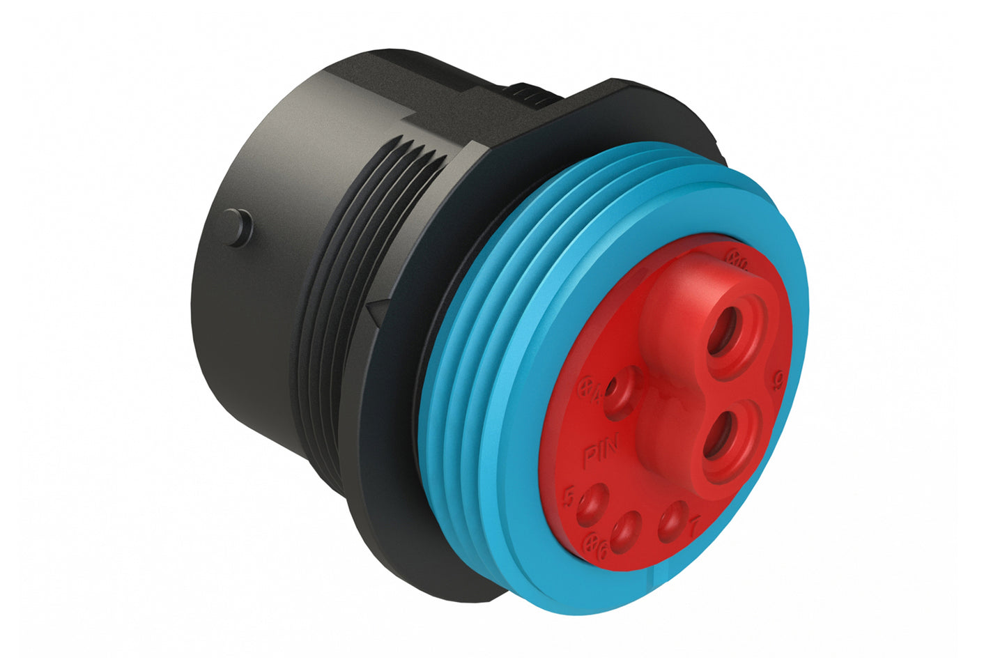 AHDP04-24-91PR16-WTA 9 Position ISOBUS Receptacle, Pin, Shell Size 24, Reduced Diameter Seal (Blue Adapter), Wide Thread Adapter. Note: Use (Size 8) PN# AT60-204-08141-16 contacts for 6AWG/16mm² applications