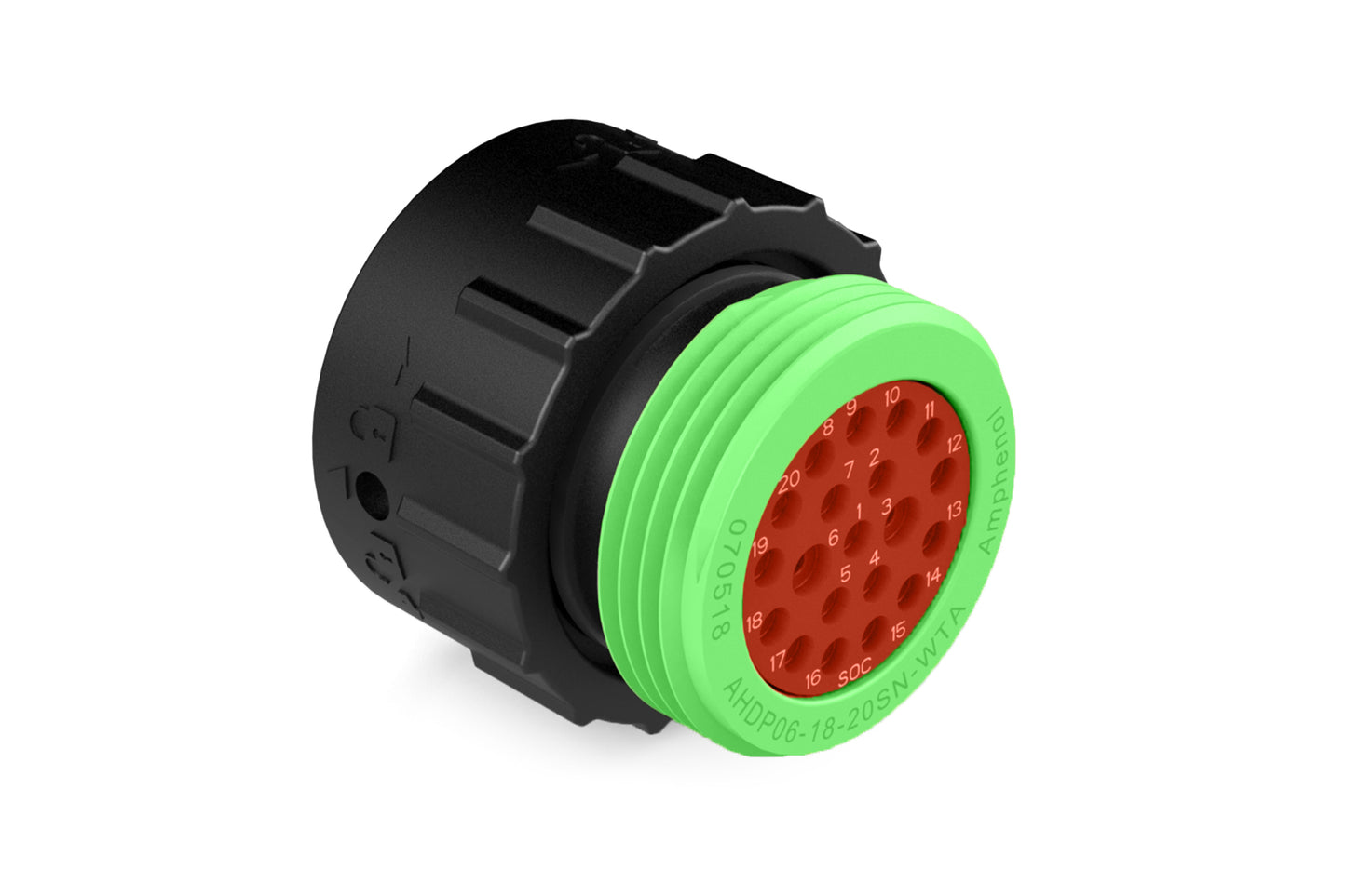 AHDP04-18-20SN-WTA 20 Position Receptacle, Socket, Shell Size 18, Normal Diameter Seal (Green Adapter), Wide Thread Adapter. HDP24-18-20SN-L024