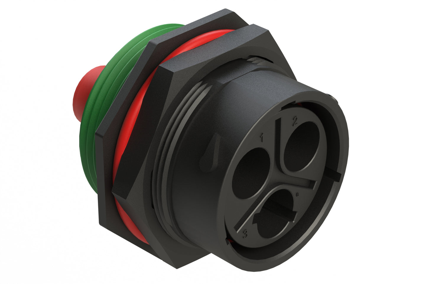 AHDP07-24-03PNB-WTAC031 3 Position Receptacle, Pin, Shell Size 24, Keyed B, 100A, 1000V, Sealed Panel Mount, Normal Diameter Seal (Green Adapter), Wide Thread Adapter