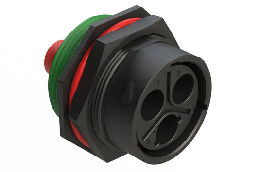 AHDP07-24-03PNC-WTAC031 3 Position Receptacle, Pin, Shell Size 24, Keyed C, 100A, 1000V, Sealed Panel Mount, Normal Diameter Seal (Green Adapter), Wide Thread Adapter