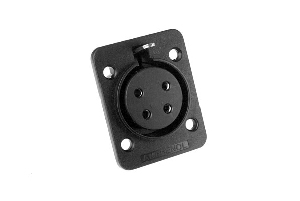 AP-4-21 4 Pole Female Loudspeaker ChassisMount,Thermoplastic Shell, Rectangular Flange, Black Finish